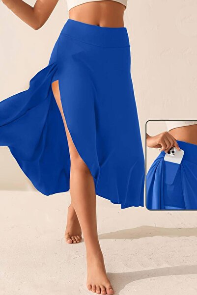 dk denemekabini Women's Sandy Skirt with Pocket Detail Tights - Cobalt Blue