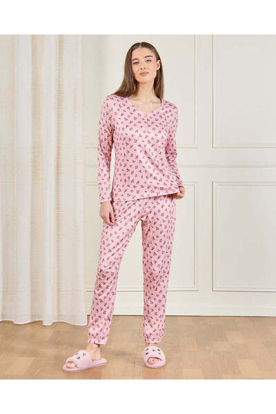 REDTAG Women Pink Hearts Print Pyjama Set (2 Piece)