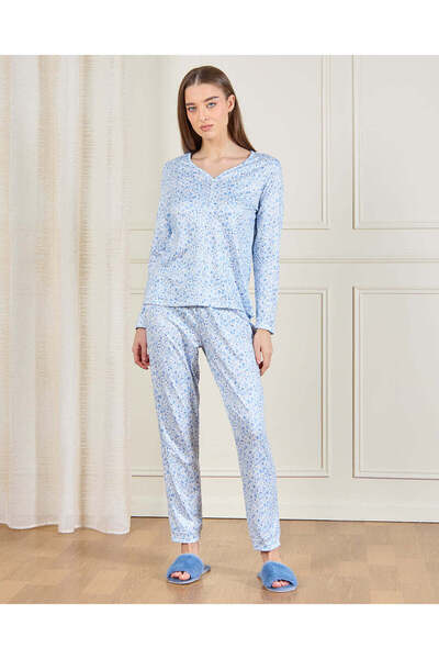 REDTAG Women Blue Floral Print Pyjama Set (2 Piece)