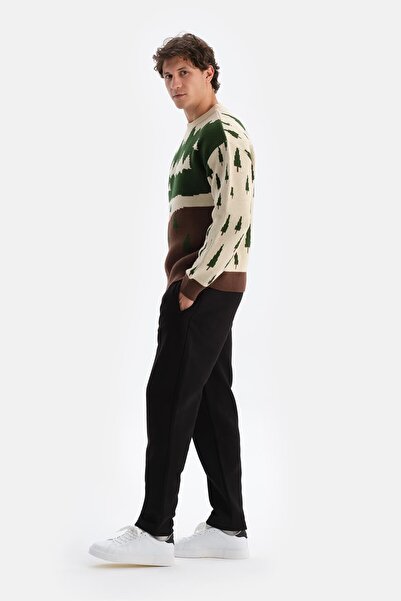 Dagi Κρεμ ανδρικό πλεκτό πουλόβερ με σχέδιο δέντρου για την Πρωτοχρονιά