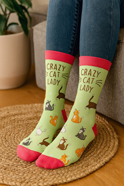 OEM Long, funny socks, funny pattern, Crazy Cat Lady message, universal size