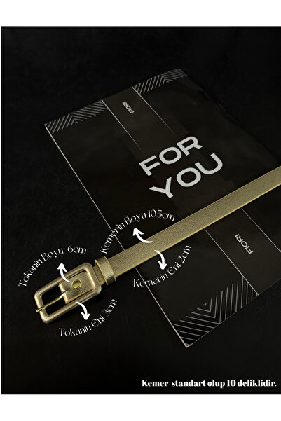 Fiori Thin Women's Trouser Belt with Rectangular Gold Plated Buckle, Coat Belt, Shirt Belt