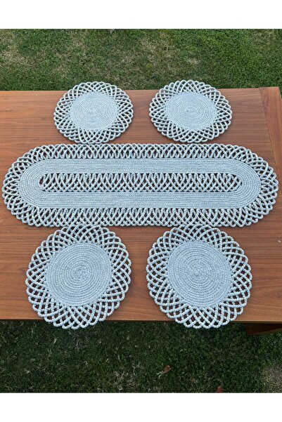 Home Inn Home Textile Bohemian Style Natural Rope Wicker Tableware Set – Wicker Look American Serving and Runner Set for 4 People