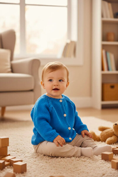 Tokuşka 0-1 Year Old Knitted Navy Blue Baby Boy Cardigan
