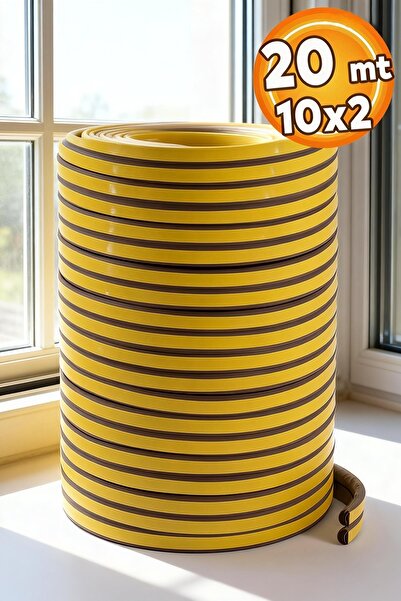 NUBLADO Yapışkanlı Kapı - Pencere Bandı Fitili Soğuk İzolasyon Kauçuk Bantları 10x2=20 Metre (KAHVERENGİ)