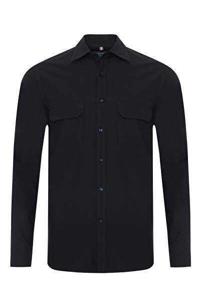 Germirli Albiate Navy Blue Tailor Fit Sport Oxford Men's Utility Shirt