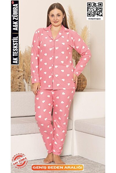 A&K ZÜMRA Front Buttoned Suede Velvet Winter Pajama Set Plus Size