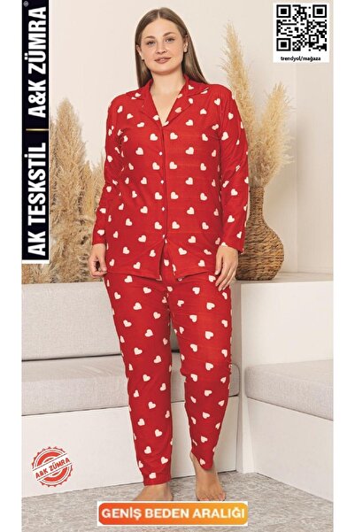 A&K ZÜMRA Front Buttoned Suede Velvet Winter Pajama Set Plus Size