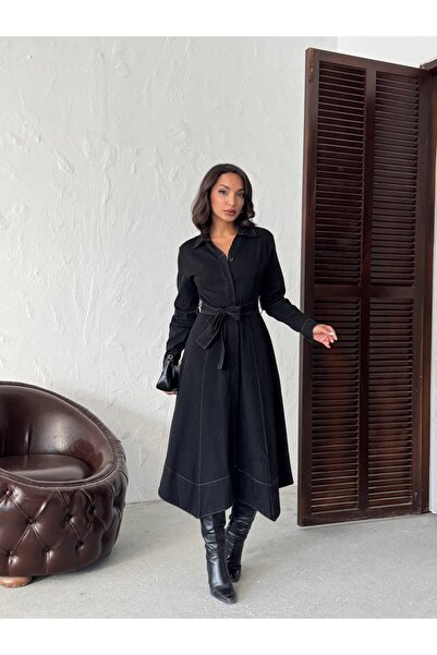 Miss Prova Φόρεμα τζιν ελαστικό ύφασμα με ασύμμετρη κοπή με κορδόνια και ζώνη MISSEL398