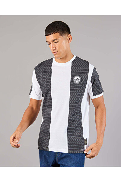 REDTAG Men White And Black Striped Basic T-Shirt