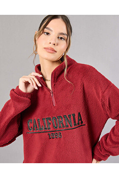 REDTAG Women Burgundy Embroidered Sweatshirt