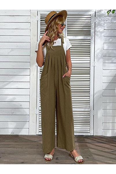 FridayIn Casual Suspender Solid color Bandage Jumpsuits
