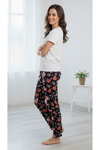 Melff Women's Cotton Suede Fabric Ribbon Waist Detailed Pocketless Women's Pajama Bottoms