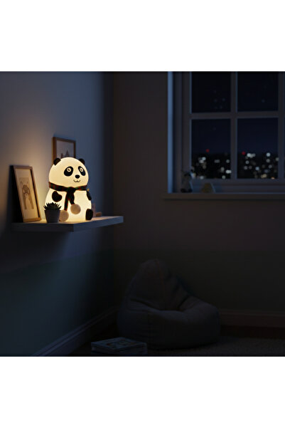 PRATİKLİFE Sevimli Panda LED Gece Lambası – Silikon, Dokunmatik, Sarı Işık, Ç...