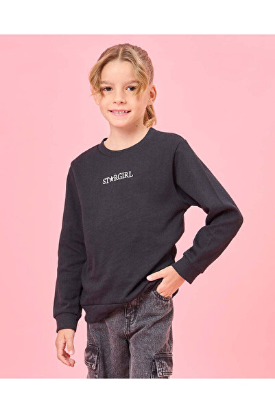 REDTAG Girls Black Star Girl Sweatshirt