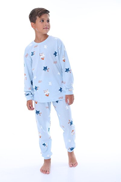 İsobel Kids Set de pijamale cu mâneci lungi din țesătură interlock de culoare albastră pentru băiat