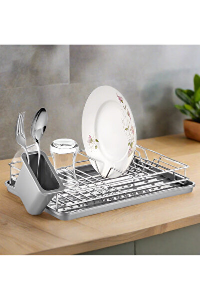 dealshopromania Chrome dish rack with tray and cutlery holder LZR-556