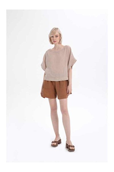 İpekçi Otantik Pure Linen Shorts with Side Slits Terra Cotta