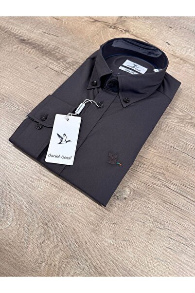 Daniel Bessi Κλασικό ανδρικό πουκάμισο με μακρύ μανίκι εφαρμοστό από βαμβακερό ελαστικό ύφασμα με κουμπιά