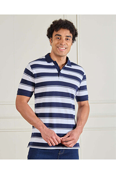 REDTAG Men Navy Striped Polo Shirt