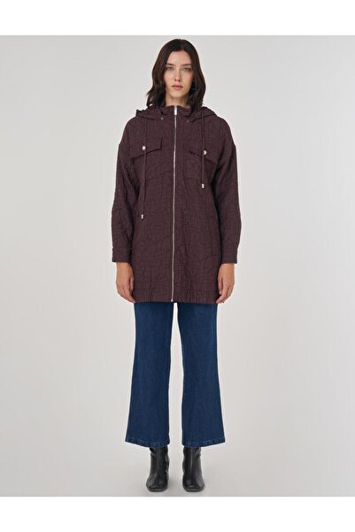 Zühre Kayra Shiny Buttoned Quilted Cap Dark Burgundy 74011A