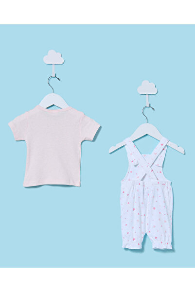 REDTAG Baby Pink And White Printed Dungaree Set (2 Piece)