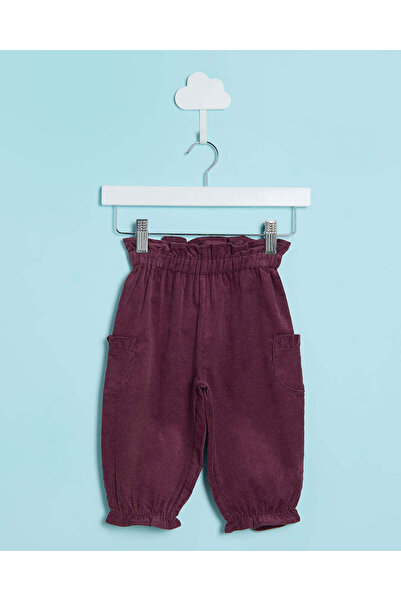 REDTAG Infant Girls Burgundy Ribbed Trousers