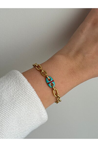 Owentis Çelik Gold Mavi Mineli Mers İkon Cyra Bileklik -kararma yapmaz-