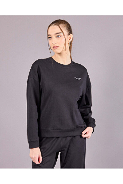 REDTAG Women Black Solid Round Neck Sweatshirt