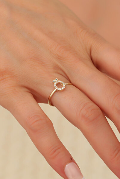 Bayar Gold 14 Ayar Altın Taşlı Minimal Ö Harfi Yüzük