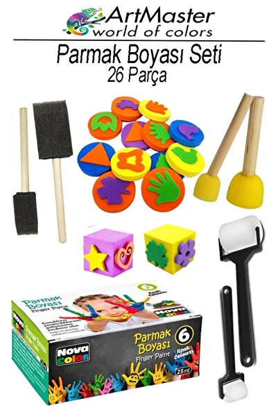 Artmaster Parmak Boyası Seti 26 Parça 1 Paket Ponpon Sünger Tampon Fırça Küp ...