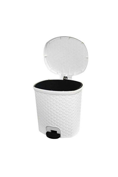 dealshopromania Rattan pedal bin, white, 10 liters