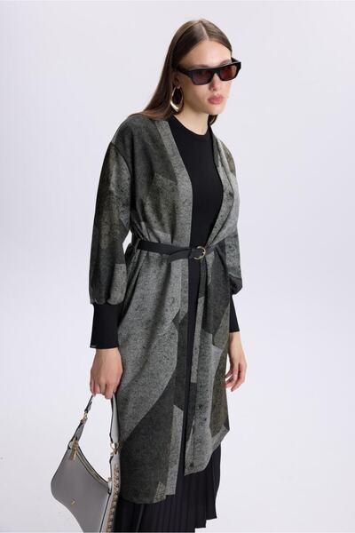 Zühre Patterned Belt Detail Cardigan Green 0007