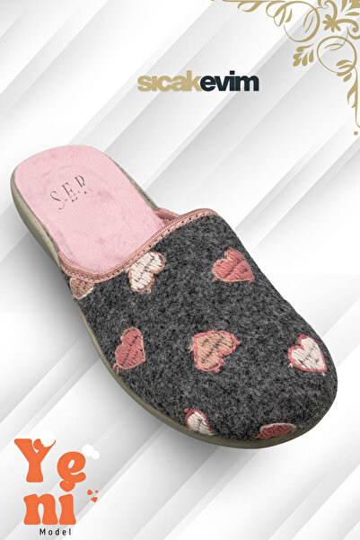 sermoda Γυναικείες παντόφλες εσωτερικού χώρου – Παντόφλες εσωτερικού χώρου με ελαφριά σόλα που κρατά ζεστό, γκρι καρδιά