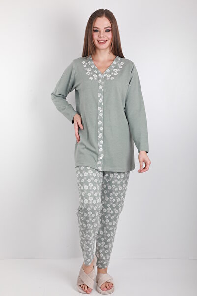 Wild Rose Plus Size Women's Floral Pattern Buttoned Comfortable Fit Pajama Set – Polyamide Viscose Fabric