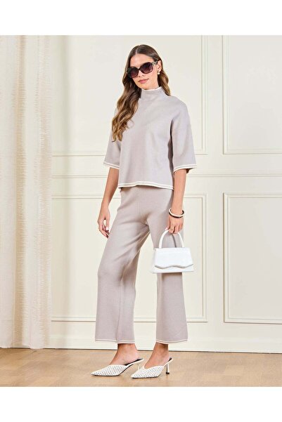 REDTAG Women Grey Knitted High Neck Sweater