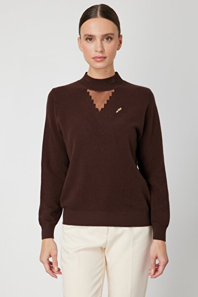 ON TRİKO Yakası Tül Detaylı Pamuklu Triko Kazak 60342-26k