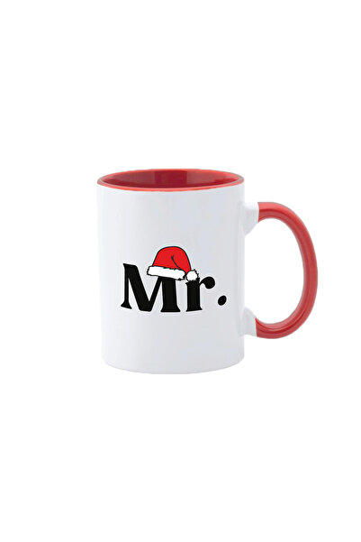 AFFIX THE DIFFERENT PERSPECTIVE Personalized mug, white with red interior and handle, 350ml, Christmas Collection, Model 2