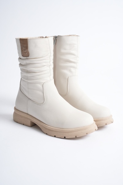 ANALİN SHOES Γυναικείες μπότες από γνήσιο δέρμα με επένδυση από γούνα - Κρεμ