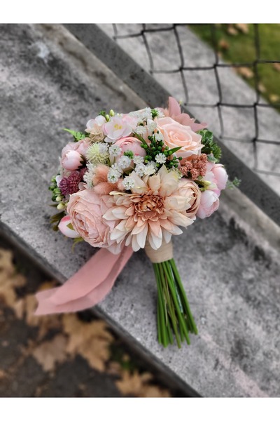 Buketlife Somon yeşil gelinbuketi gelinçiçeği ve yakaçiçeği