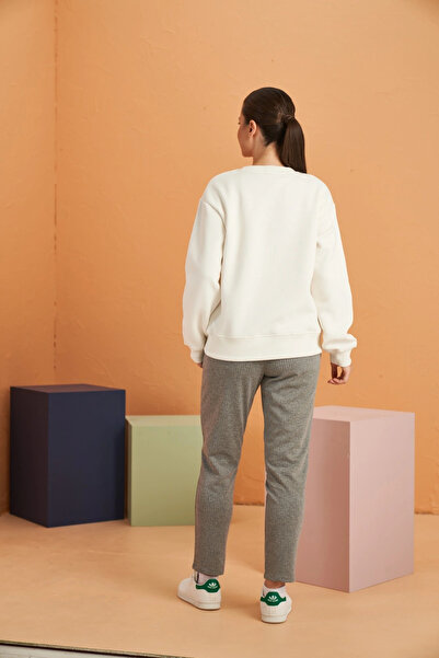 PJS 28098 Ecru Crew Neck Women's Sports Tracksuit Set