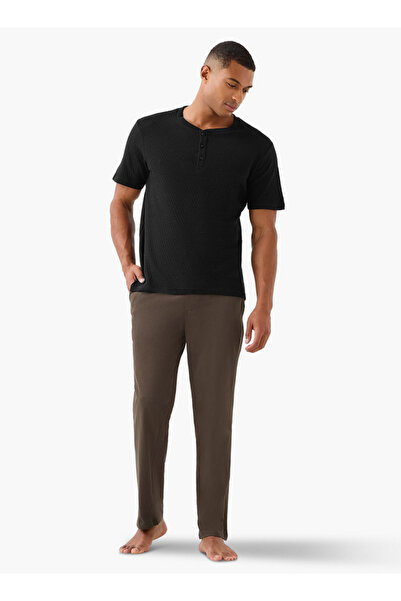 FAV Men Cotton Textured Button Front Nightwear Set
