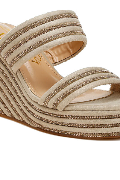 london Rag Women Rhinestones Embellished Wedge Sandals in Beige