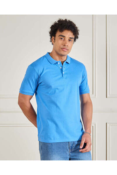 REDTAG Men Blue Plain Polo Shirt