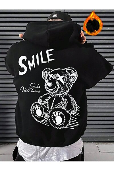 ZEMLİYA سترة تيدي بير مطبوع بغطاء رأس – قماش ناعم ومريح، هودي كاجوال يومي