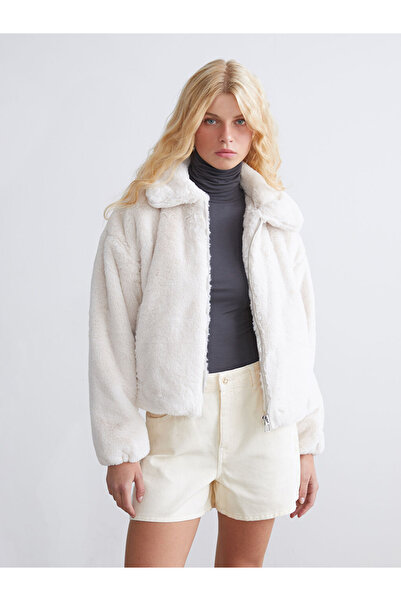 LC Waikiki Xside Ecru Shirt Collar Women's Plush Coat