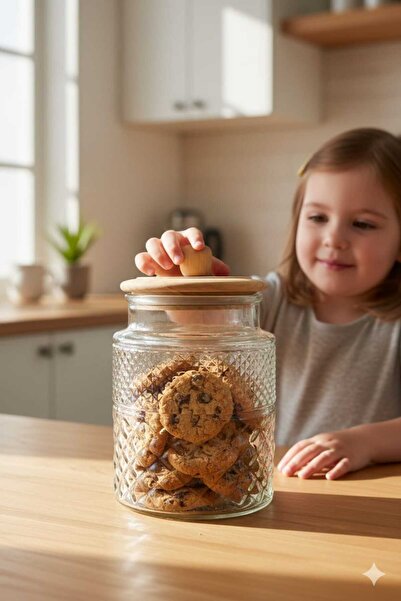 Mask Themia Wooden Lid Glass Jar & Food Storage Container Set 1000 Cc (Vacuum Lid)