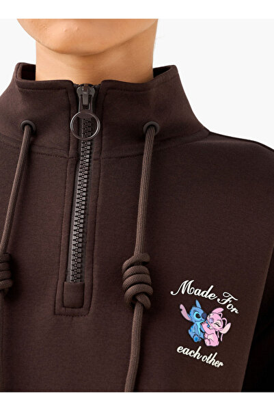 SP Characters Half Zip Sweatshirt with Lilo and Stitch Print