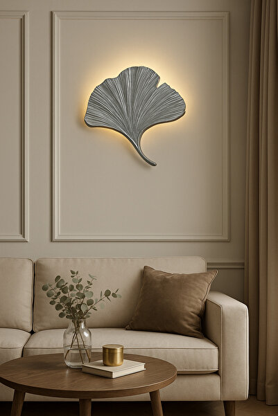 ASZEN Sade Gümüş Renk Mabet Yaprağı – Ebat 35×32 cm Pilli Dekoratif Aplik PİL...