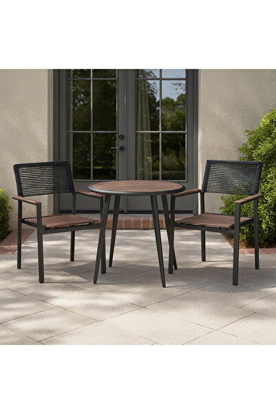 Ebticar Elegant Brown & Black Outdoor Tea Set – 2 Chairs & 1 Table